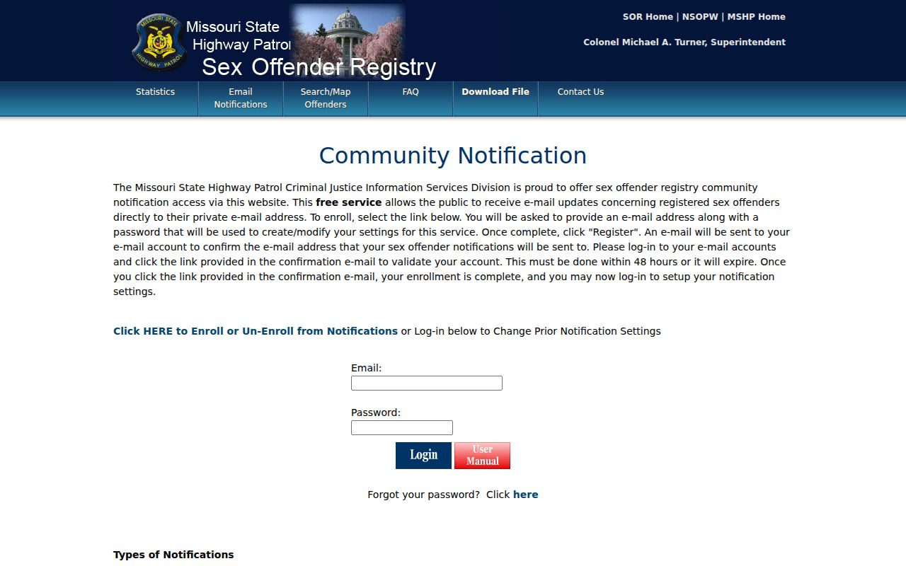 Knox County sex offender registry email alert signup