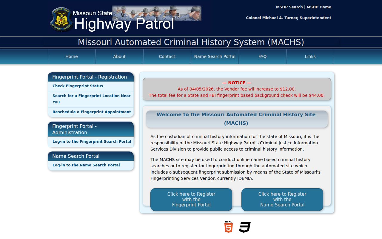 Knox County criminal history MACHS fingerprint portal